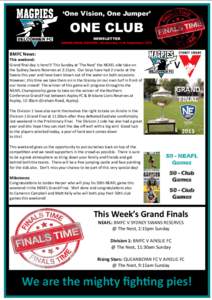 ‘One Vision, One Jumper’  ONE CLUB NEWSLETTER GRAND FINAL EDITION - Wednesday 11th September 2013