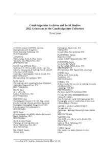 Cambridgeshire Archives and Local Studies 2012 Accessions to the Cambridgeshire Collection Chris Jakes AKEROYD, Alan & CLIFFORD, Caroline Huntingdonshire pubs through time.