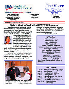 The Voter League of Women Voters of Central New Mexico April 2015 League of Women Voters of Central New Mexico