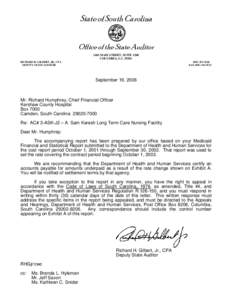 State of South Carolina Office of the State Auditor 1401 MAIN STREET, SUITE 1200 COLUMBIA, S.C[removed]RICHARD H. GILBERT, JR., CPA DEPUTY STATE AUDITOR