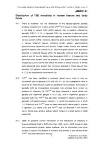 Transmissible Spongiform Encephalopathy Agents: Safe Working and the Prevention of Infection: Annex A1  ANNEX A1 Distribution of TSE infectivity in human tissues and body fluids A1.1