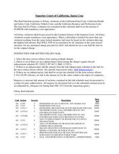 Superior Court of California, Santa Cruz This Bail Schedule pertains to Felony violations of the California Penal Code, California Health and Safety Code, California Vehicle Code, and the California Business and Professions Code.