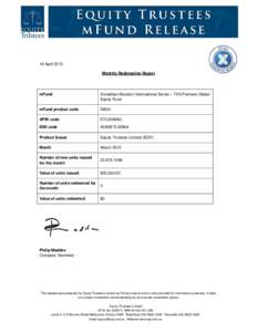    16 April 2015 Monthly Redemption Report  mFund