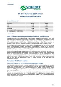 Press release  FY 2010 Turnover: €82.4 million Growth quickens the pace Ormes, 24 February 2011 (€ million)