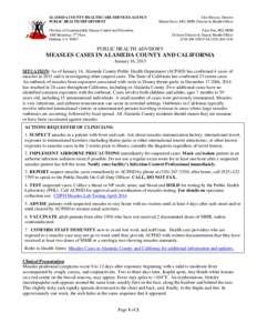 ALAMEDA COUNTY HEALTH CARE SERVICES AGENCY PUBLIC HEALTH DEPARTMENT Alex Briscoe, Director Muntu Davis, MD, MPH, Director & Health Officer