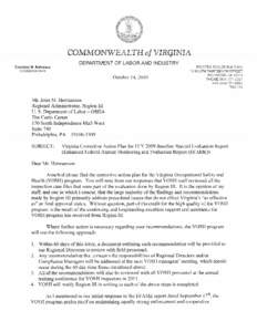 COMMONWEALTH of VIRGINIA DEPARTMENT OF LABOR AND INDUSTRY Courtney M. Malveaux COMMISSIONER  October 14, 2010