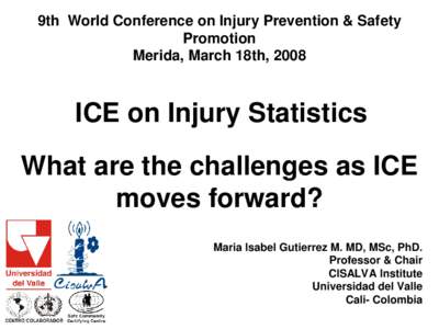 9th World Conference on Injury Prevention & Safety Promotion Merida, March 18th, 2008 ICE on Injury Statistics What are the challenges as ICE