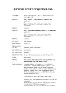 SUPREME COURT OF QUEENSLAND CITATION: Hallinan & Co Pty Ltd & Anor v A & B Cotton Pty LtdQSC 112