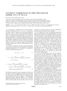 JOURNAL OF GEOPHYSICAL RESEARCH, VOL. 109, C03011, doi:[removed]2003JC002016, 2004  Correction to ‘‘Coupling between two inlets: Observation and modeling’’ by P. L.-F. Liu et al. Received 25 June 2003; published 4