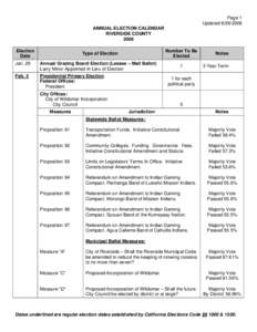 Page 1 UpdatedANNUAL ELECTION CALENDAR RIVERSIDE COUNTY 2008 Election