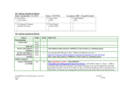 ISC Meeting Agendum & Minutes  Date: September 14, 2011 Time: 1:30 P.M.