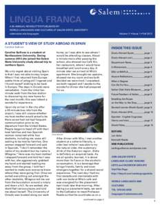 Lingua Franca A Bi-Annual Newsletter Published by World Languages and Cultures at Salem State UNIVERSITY Volume 11 • Issue 1 • Fall[removed]salemstate.edu/languages
