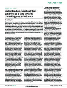 PERSPECTIVES SCIENCE AND SOCIETY Understanding global nutrition dynamics as a step towards controlling cancer incidence