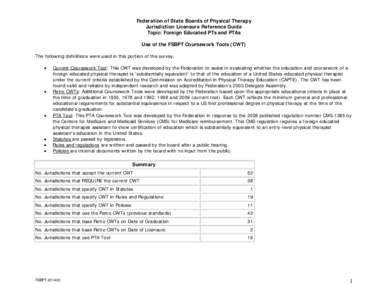 Federation of State Boards of Physical Therapy Jurisdiction Licensure Reference Guide Topic: Foreign Educated PTs and PTAs Use of the FSBPT Coursework Tools (CWT) The following definitions were used in this portion of th