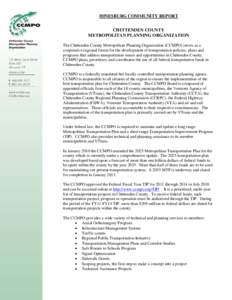 HINESBURG COMMUNITY REPORT CHITTENDEN COUNTY METROPOLITAN PLANNING ORGANIZATION The Chittenden County Metropolitan Planning Organization (CCMPO) serves as a cooperative regional forum for the development of transportatio