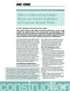 Effect of Electrical Outlet Boxes on Sound Isolation of Gypsum Board Walls