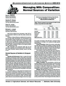 Oklahoma Cooperative Extension Service  ANSI-4016 Managing Milk Composition: Normal Sources of Variation