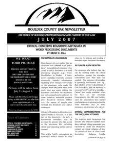 BOULDER COUNTY BAR NEWSLETTER 100 YEARS OF BUILDING PROFESSIONALISM AND CAREERS IN THE LAW J U L Y[removed]