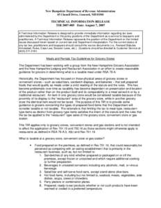 New Hampshire Department of Revenue Administration 45 Chenell Drive, Concord, NH[removed]TECHNICAL INFORMATION RELEASE TIR[removed]Date: August 7, 2007 A Technical Information Release is designed to provide immediate info