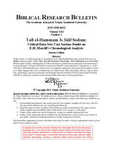 BIBLICAL RESEARCH BULLETIN The Academic Journal of Trinity Southwest University ISSN 1938-694X