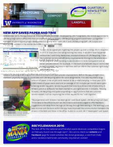 UW Recycling Our University. Our Planet. QUARTERLY NEWSLETTER FEBRUARY 2016