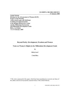 EGM/BPFA-MD-MDG/2005/EP.2 27 January 2005 United Nations Division for the Advancement of Women (DAW) Expert Group Meeting Achievements, gaps and challenges