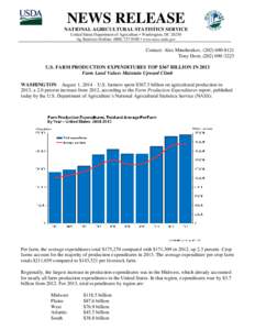 NEWS RELEASE NATIONAL AGRICULTURAL STATISTICS SERVICE United States Department of Agriculture • Washington, DC[removed]Ag Statistics Hotline: ([removed] • www.nass.usda.gov  Contact: Alex Minchenkov, ([removed]