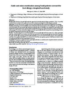 Garlic and onion sensitization among Saudi patients screened for food allergy: a hospital based study *Almogren A1, Shakoor Z1, Adam MH2