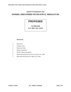 Proposed New Nurses (Registered Psychiatric) Regulation