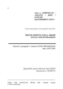 IT  Caso n. COMP/M.3233 ALLIANZ / SOLE / ZANUSSI ELETTROMECCANICA