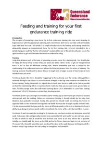 Feeding and training for your first endurance training ride Introduction The prospect of preparing a new horse for its first endurance training ride may seem daunting to beginners but with the appropriate planning and co