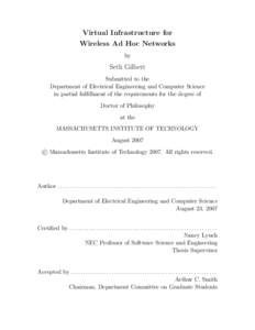 Virtual Infrastructure for Wireless Ad Hoc Networks by Seth Gilbert Submitted to the