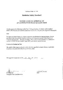 Radiation Safety Standard - Notification of approval of an alternative image quality test - Instumentarium units
