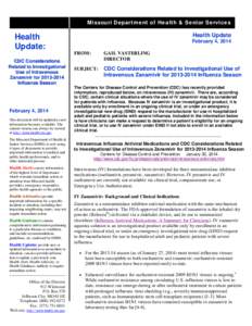 Missouri Department of Health & Senior Services  Health Update: • CDC Considerations