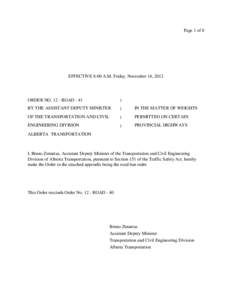 Page 1 of 8  EFFECTIVE 8:00 A.M. Friday, November 16, 2012 ORDER NO[removed]ROAD - 41