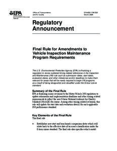 Final Rule for Amendments to Vehicle Inspection Maintenance Program Requirements  (EPA420-F[removed])