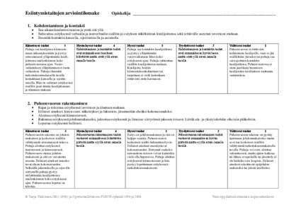 Esiintymistaitojen arviointilomake  Opiskelija _________________________________________________________ 1. Kohdentaminen ja kontakti Saa aikaan kuulumotivaation ja pitää sitä yllä.