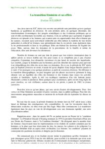 http://www.asmp.fr - Académie des Sciences morales et politiques  La transition féministe et ses effets par  Evelyne SULLEROT