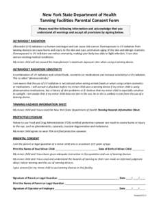 Tanning Facilities Parental Consent Form