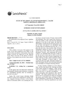 Page 1  1 of 2 DOCUMENTS STATE OF NEW JERSEY, PLAINTIFF-RESPONDENT, v. RALPH SOWELL, DEFENDANT-APPELLANT. A-27 September Term 2011, 068245