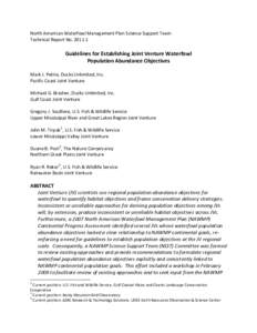 North American Waterfowl Management Plan Science Support Team   Technical Report No. 2011‐1    Guidelines for Establishing Joint Venture Waterfowl   Population Abundance Objectives 