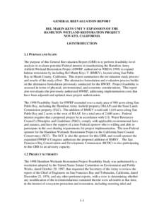 GENERAL REEVALUATION REPORT BEL MARIN KEYS UNIT V EXPANSION OF THE HAMILTON WETLAND RESTORATION PROJECT NOVATO, CALIFORNIA 1.0 INTRODUCTION