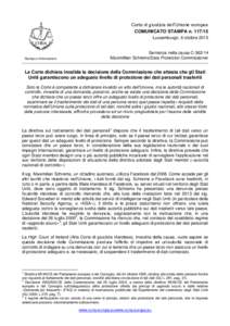 Corte di giustizia dell’Unione europea COMUNICATO STAMPA nLussemburgo, 6 ottobre 2015 Stampa e Informazione