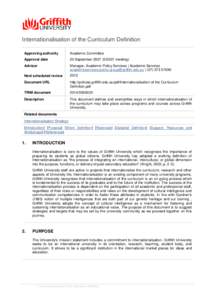 Internationalisation of the Curriculum Definition Approving authority Academic Committee  Approval date