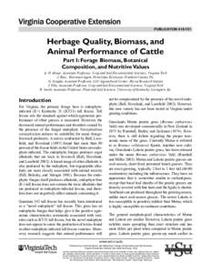 PUBLICATION[removed]Herbage Quality, Biomass, and Animal Performance of Cattle Part I: Forage Biomass, Botanical Composition, and Nutritive Values