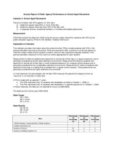 Arizona Report of Public Agency Performance on School-Aged Placements Indicator 5: School-Aged Placements Percent of children with IEPs aged 6–21 who were: A. Inside the regular class 80% or more of the day; B. Inside 