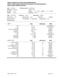 Indiana Department of Environmental Management Office of Water Quality-Watershed Assessment and Planning Branch Surface Water Results Summary SiteID:  LMG[removed]