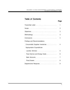 DEPARTMENT OF HUMAN SERVICES/DIVISION OF DEVELOPMENTAL DISABILITIES HUNTERDON DEVELOPMENTAL CENTER Table of Contents Page Transmittal Letter . . . . . . . . . . . . . . . . . . . . . . . . . . .
