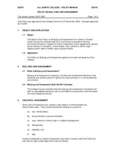 Microsoft Word - EQT01 Policy on Bullying and Harassment.doc