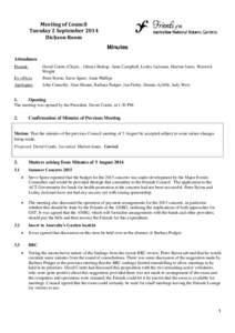 Meeting of Council Tuesday 2 September 2014 63Room Dickson Minutes Attendance